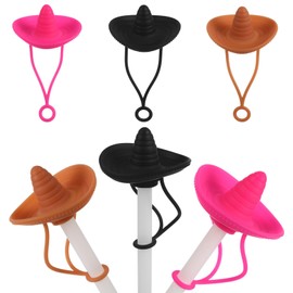 MAGICLULU 6pcs Cowboy Hat Straw Stopper Colorful Cowgirl Hat Straw Cover Cute Silicone Straw Plug Reusable Straw Caps Cowboy Style Straw Tips for Drinking Cup Home Outdoor (Black+Brown+Rose)