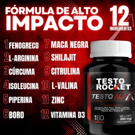 Testo Alfa  Vitaminas Para Hombres Precursor Testosterona  12 Ingredientes Potenciados Fenogreco, Maca Negra, Shilajit, L Arginina, Boro, Curcuma,... 