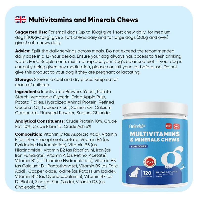 animigo Multivitamins and Minerals for Dogs - 120 Soft Chews