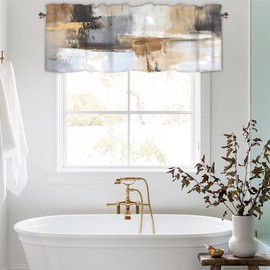 AYTTBIS Graffiti Oil Painting Brown and Grey Curtain Valance for Windows Abstract Art Rod Pocket Window Treatments 1 Panel Short Curtains for Kitchen Windows Bathroom Bedroom,42 x 12 Inch