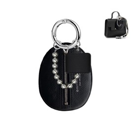 AOWVUTS Schlüsseletui Leder klein für Damen Anhänger für Handtaschen Schlüsseltasche Schwarz Schlüsselmäppchen Taschenanhänger Mini Schlüsselanhänger Halter für Autoschlüssel und Hausschlüssel