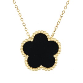 Black 5 Leaf Clover Flower Necklace for Women 18K Gold Plated Sterling Silver - 16th 18th 21st 30th 40th 50th 60th Birthday Gifts for Girls Her Mum Nan Sister Daughter Wife Christmas