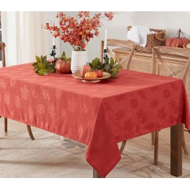 Newbridge Tremont Autumn Leaf Damask Fall, Thanksgiving Fabric Tablecloth, Swirling Leaves Damask Fall Season, Print, Soil Resistant, Easy Care Tablecloth, 60 Inch x 120 Inch Oblong/Rectangle, Spice