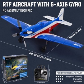 RC Plane P51D Mustang Remote Control Airplane with 4 Channel,2.4GHz 6-axis Gyro Stabilizer RC Airplane for Beginners Kid & Adults,Xpilot Stabilization System & One Key Aerobatic,Age 8+ Year Old Gifts