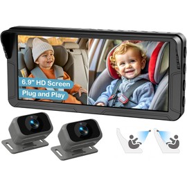 Baby Car Camera for 2 Kids,6.9" Large HD Display Dual Channel Baby Monitor, 1080P IR Night Vision Car Seat Camera,Easy Install Rear-Facing View Ideal for Kids and Pet Safety