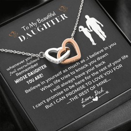 LOTUS-A Silver Necklace Daughter Gifts from Dad - S925 Interlock Heart Necklace with a Message Card Present to My Grown Teen Girls from Father on Daughter's Mother's Day Christmas Birthday Graduation