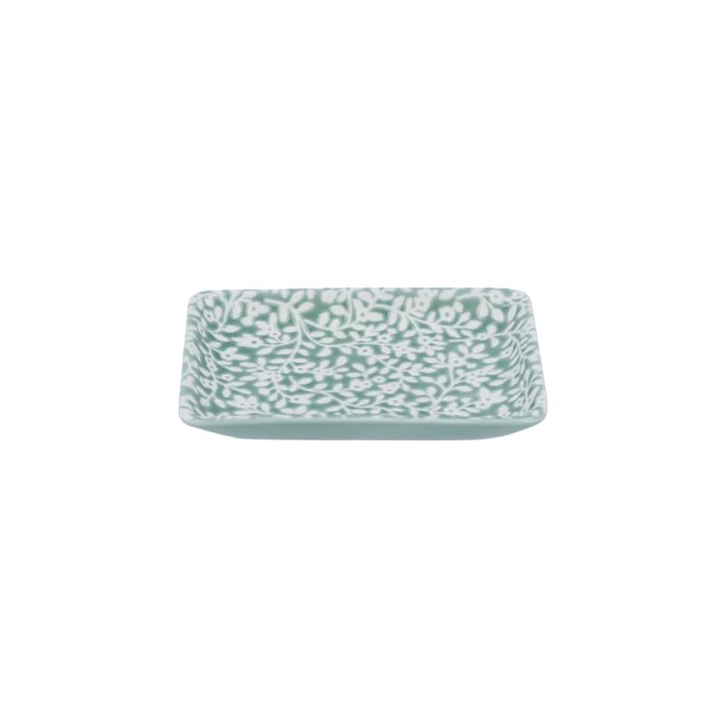 Gisela Graham Ceramic Trinket Dish, Green Floral Pattern, Small