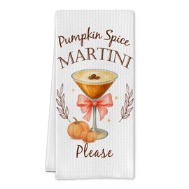 SereneHanctuary Fall Pumpkin Spice Martini Kitchen Towels, Gifts for Martini Lovers Dish Tea Towels, Cocktail Lover Gifts Decorative Hand Towel for Kitchen Bar Cart, 16x24 Inch
