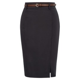 Kate Kasin Womens Stretch Pencil Skirt Bodycon Knee Length Formal Skirts with Slit Black M