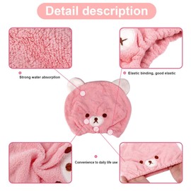 HhBdy Hair Towel 3 Pack Hair Turban Towel Soft and Anti Frizz Head Towel Cute Bear Water Absorbent Hair Dry Wrap Hat Quick Drying Curly Hair Wrap Towel for Kids Girls Bath Spa Swimming