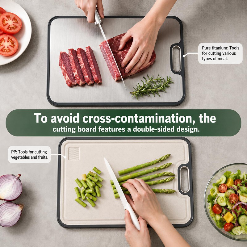 Titanium Cutting Board Set of 3, Double-Sided Titanium & PP