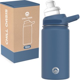 Chill Oasis Water Bottle | Compatible With Popular Flavor Cartridges | BPA Free, Leak Proof, Double-Walled Vacuum Insulated Stainless Steel, and Dishwasher Safe | Cold for 24 Hours (Navy, 12oz)