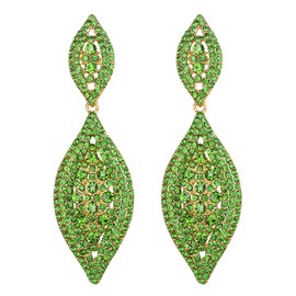 Flyonce Light Green Rhinestone Earrings, Sparkly Crystal Wedding Bridal Chandelier Earrings Drop Dangle for Women Prom Gold-Tone