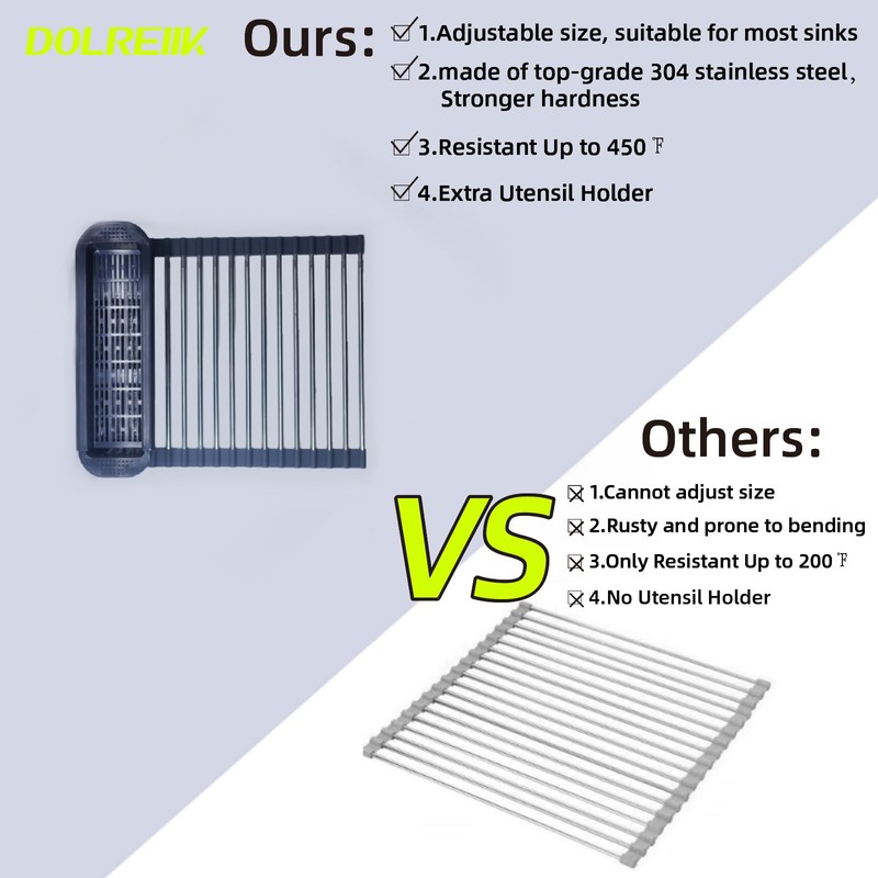 Dolreiik,Roll Up Dish Drying Rack Over The Sink, 304 Stainless