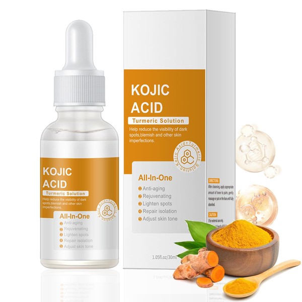 Kojic Acid Turmeric Oil-Turmeric Dark Spot Correcting Glow Serum With Aloe Vera Extract To Correct Acne Marks,Hyperpigmentation & Blemishes,Moisturzing-Anti Aging Serum For Face And Body (1pcs)