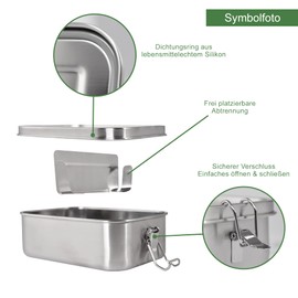 Isonio Stainless Steel Lunch Box with Laser Engraving, incl. Partition and Sealing Ring, Lunch Box, Bento Box with Name Engraving, L, Stainless Steel