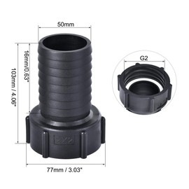 sourcing map ABS Hose Barb Fitting Coupler, 50mm Barb x G2 Female Thread Pipe Adapter, Black