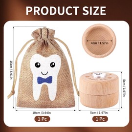 Verazquy 1Pack Wooden Tooth Fairy Box with Tooth Fairy Bag –Cute 3D Carved Wooden Storage KidsTeeth Storage Keepsake Box Organizer for Boys/Girls Loss Baby Birthday Gifts