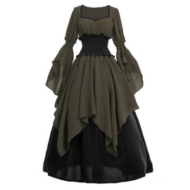 LTAKK Renaissance Dress Medieval Costume Victorian Dresses Women Gothic Fairy Witch Wedding Dress, Olive Green, Small