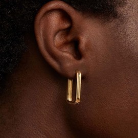 ZOYA JEWELRY DESIGN 18K White and Gold-Plated pure 925 Sterling Silver Hypoallergenic cute Hoop Earrings for Women - Trendy TikTok Jewelry (gold rectangle)