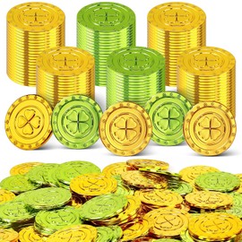 120 Pcs St. Patrick’s Day Shamrock Coins, Gold and Green Plastic Lucky Coins, 4-Leaf Clover Coin for Patrick’s Day Decoration and Party Favors