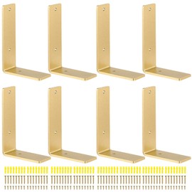 SEUNMUK 8 Pack Gold Heavy Duty Brackets 6 x 4 Inch, Industrial Gold Wall Bracket, Heavy Duty L Shape Bracket Supports for DIY Rustic Wall Gold Brackets, with Screws