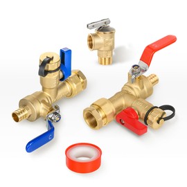 3/4 Inch GUOFIS IPS Tankless Water Heater Valve Kit with Pressure Relief Valve(3/4"FIPx 3/4" PEX Crimp F1807)