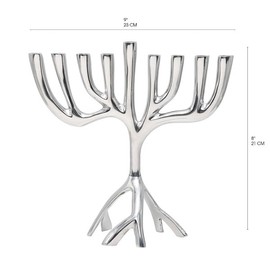 Yair Emanuel Modern Tree of Life Hanukkah Menorah - Contemporary Aluminum Design - Three Fits Standard Hanukkah Candles (8 Inch)