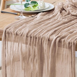 Xiomot Table Runner Cheesecloth 10FT Nude Pink Boho Gauze Cheese Cloth Rustic Sheer Table Runners for Wedding Birthday Bridal Baby Shower Party Decoration