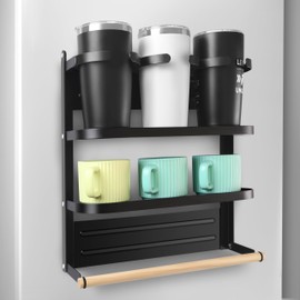 DDETYM Magnetic Cup Storage Organizer Tumbler Holder for Fridge, Cup Holder for 20/30/40 oz Water Bottle Organizer Accessories Cup Storage Rack for Refrigerator & Kitchen,Black