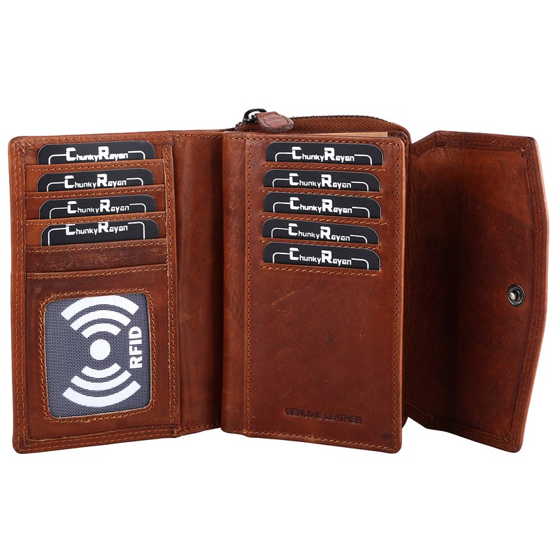 Chunkyrayan Genuine Leather Women's Purse, High-Quality, Vintage, RFID Protection, Includes