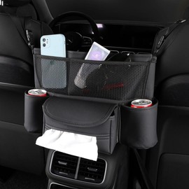 OtpOutopa Car Purse Holder Between Seats Car Organizer, Leather Large Capacity Car Handbag Holder for Front Seat, Seat Back Net Bag Double-sided Tissue Storage Handbag Holder Car Divider (Black)