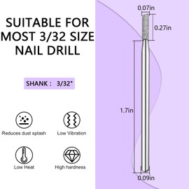 C12rtive Nail Drill, Diamond Carbide Cylinder Cuticle Remover Bit, 3/32 Inch Shank, Professional Diamond Carbide Nail Drill for Acrylic Gel Nails, Home Salon and DIY (Flat Cylindrical)