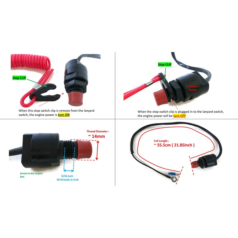 YAMASCO Boat Motor Kill Stop Switch & Safety Tether Lanyard