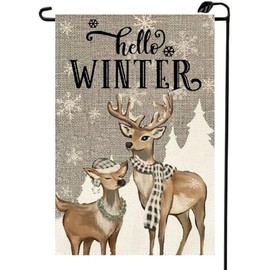 Reindeer Hello Winter Garden Flag 12x18 Inch Vertical Double Sided Seasonal Snowflake Small Flags Farmhouse Outside Decoration For Yard DJ04