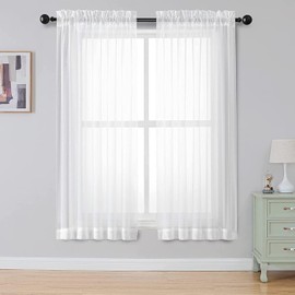 2 Paneles de Cortinas Traslúcidas, Cortinas Blancas Traslúcidas para Ventana (107 x 160 CM, Cada Uno), Cortinas Blackout Largas para Recámara, Cortinas Gasa para Cocina, Estar, Baño