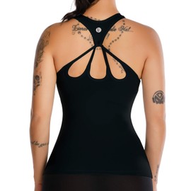 RUNNING GIRL Yoga Tank Tops for Women Built in Shelf Bra B/C Cups Strappy Back Activewear Workout Compression Tops (BX2356 Black.CN:XL,US:L)