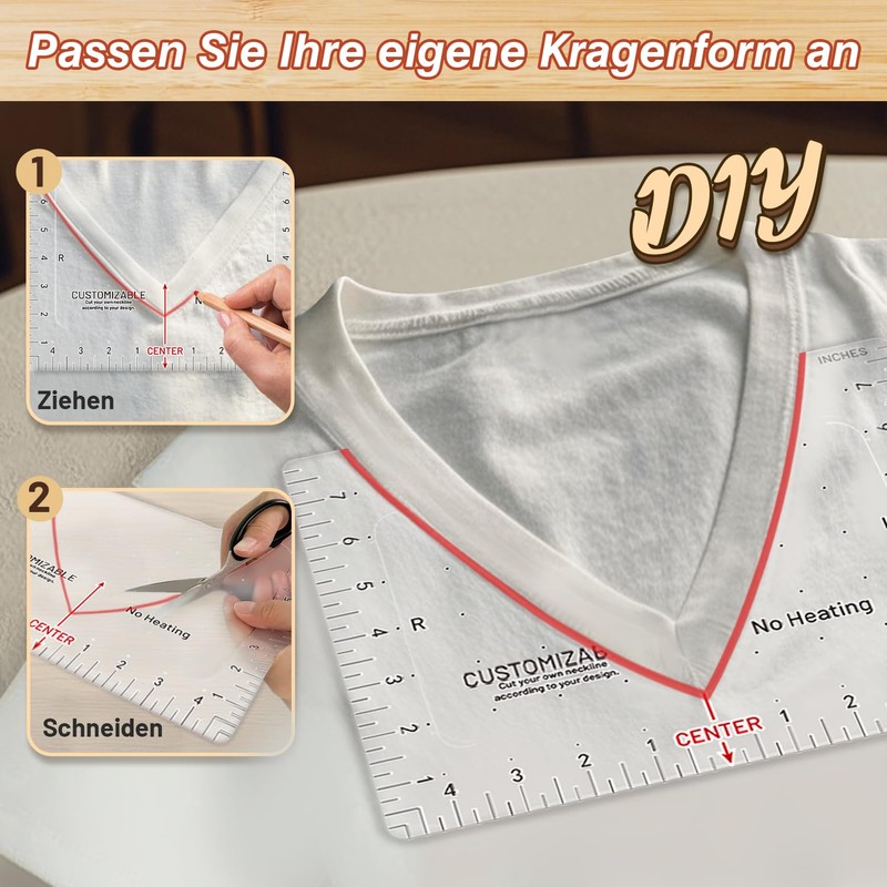 T-Shirt Ruler (Pack of 8) Vinyl Centering Round V Neck
