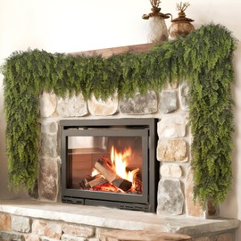 5FT Cedar Garland for Fireplace - Artificial Christmas Garland Thick and Lush Realistic Faux Cedar Fake Pine Needles Garland for Table,Window,Stairs,Mante,Indoor Outdoor Decor (1PCS)