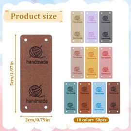 50 Pcs Crochet Tags for Handmade Items, PU Leather Handmade Tags with Hole Lightweight Hand Made Tag for DIY Crafts Sewing Crochet Knitting Hats Apparel