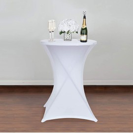 Obstal Cocktail Table Covers Stretch Spandex White Cocktail Table Cover Cloth for Wedding, Banquet and Party (30"-32" Diameter x 42" Height,6Pc)