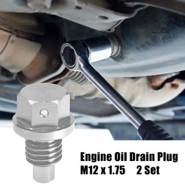 A ABSOPRO Pack of 2 Oil Drain Plug with Sealing Ring M12 x 1.75 Oil Drain Plug Magnetic Oil Drain Screws Oil Pan Silver