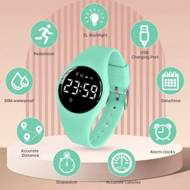 Bigmeda Kids Watch, Digital Watch for Girls Boys, Sport Watch with Alarm Clock, Stopwatch, Waterproof Fitness Tracker with No App for Ages 5-12 Children (YB-Green)