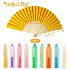 wokdsbl 9pcs Handheld Paper Fans Folding, Colourful Traditional Hand Fan, Chinese Vintage Handheld Folding Hand Fan for Party,Bride,Photography, Show, Performance