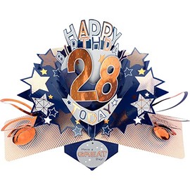 Happy 28th Birthday 28 Today Pop-Up Greeting Card Love Kate's Pop Up Cards Him POP204MC28