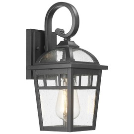 Starcurin Outdoor Wall Light Fixtures, E26 Socket Matte Black Exterior Wall Sconce Waterproof and Anti-Rust Cast Aluminum Wall Lantern with Seeded Glass for House Garden Patio Porch