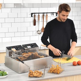 Electric Deep Fryer 22.6L/24QT Stainless Steel Large Capacity Commercial Fryer with Basket, 3400W 110V Countertop Deep Fryer for Home Kitchen and Restaurant Use withTemperature Control