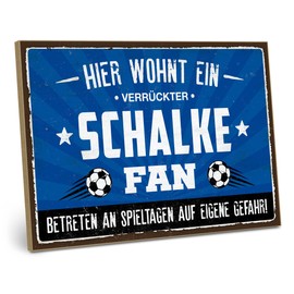 ARTFAVES® Wall Picture Wooden Sign with Saying "Hier wohnt ein verrückter Schalke Fan" Door Sign Retro Vintage Decorative Picture Gift Football