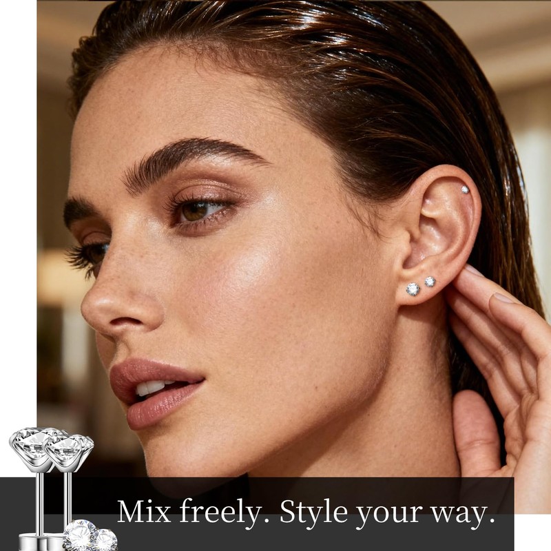 XUU Implant Grade Titanium Flat Back Stud Earrings Set for