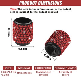 DUSCOKE 4PCS Bling Crystal Diamond Tire Stem Valve Caps- Handmade Shinny Rhinestone Car Wheel Tire Valve Caps for Women- Attractive Dustproof Valve Stem Covers Universal for Most Vehicles (Red)